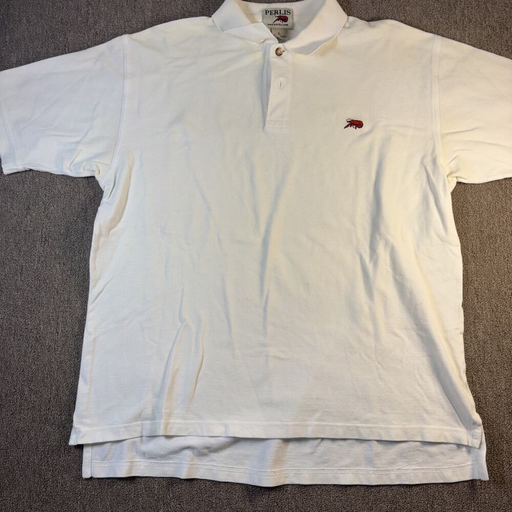 Vintage Men’s PERLIS Polo Style Shirt Lobster White Large Short Sleeve Clean